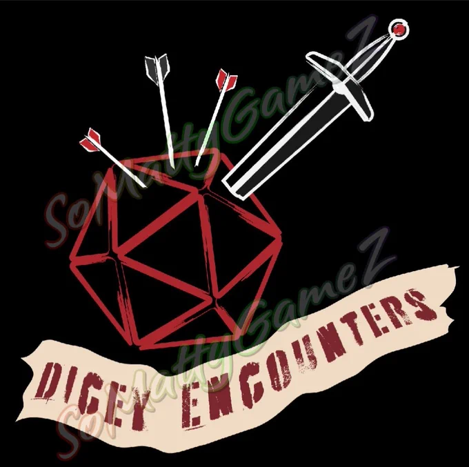 Logo for Dicey Encounters done in a hand drawn style 