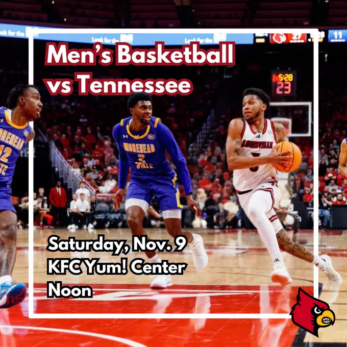 Men’s Basketball
vs Tennessee
Saturday, Nov. 9
KFC Yum! Center
Noon

#UofL #UniversityofLouisville #GoCards #UofLStudents #UofLGrads #UofLAlumni #Louisville #LouisvilleKY #LouisvilleKentucky