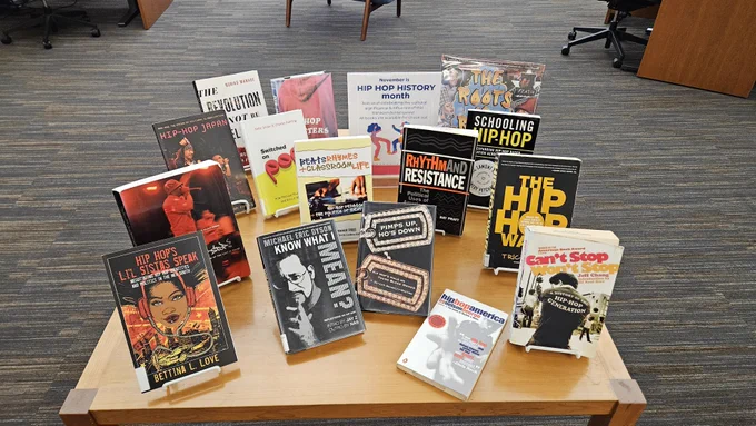Photograph of books relating to hip hop music.