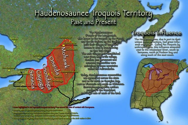 Map of the Haudenosaunee Iroquois Territory in upstate New York, consisting of the Seneca, Cayuga, Onondaga, Onedia, and Mohawk