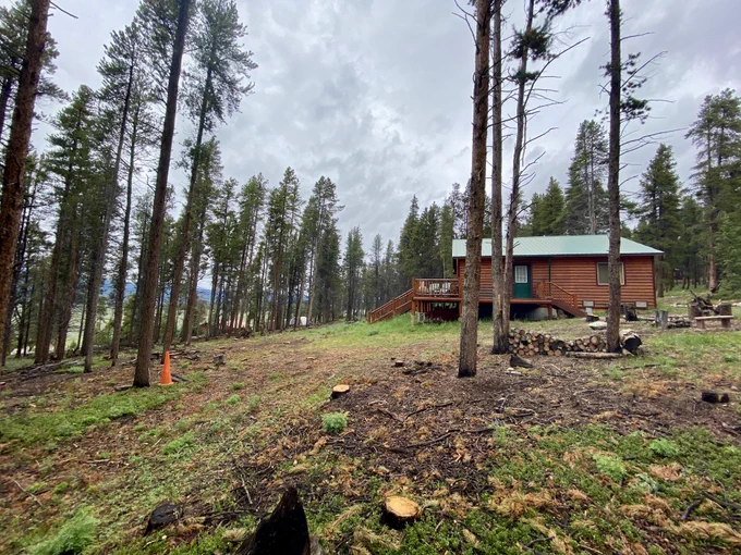 cabin in the wildland-urban interface that has had fuels reduction treatment.