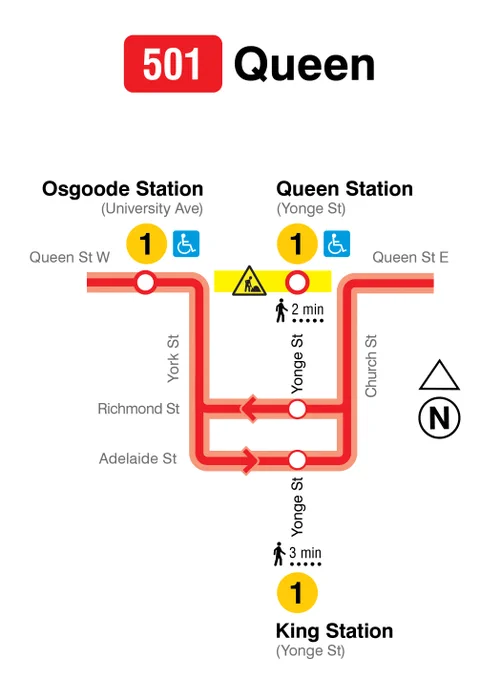 a ttc map of the 501 queen through downtown effective november 10, 2024