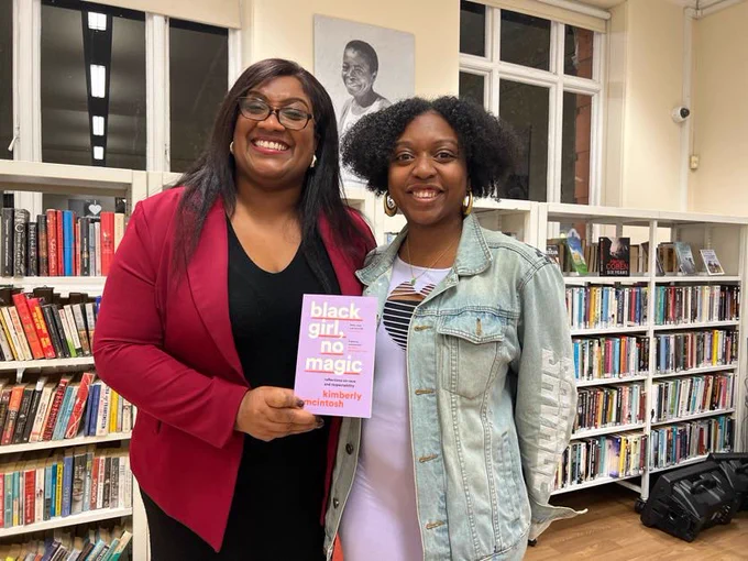 Bell Ribeiro-Addy MP and Kimberly McIntosh smile as they present McIntosh's book 'Black Girl, No Magic'