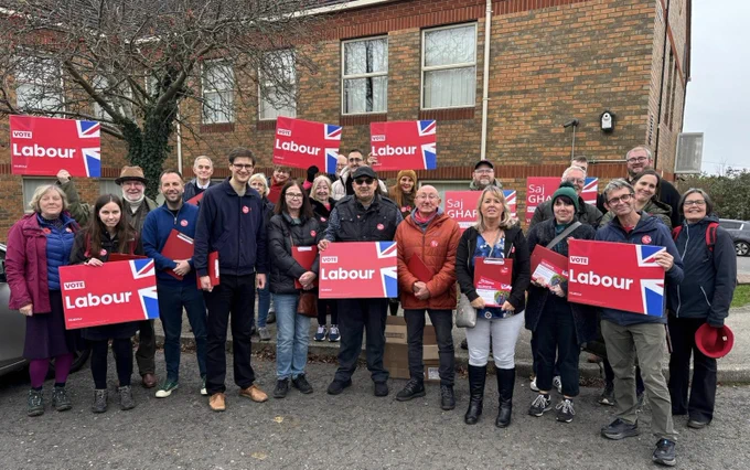 A photo of a large group of Labour Party campaigners
