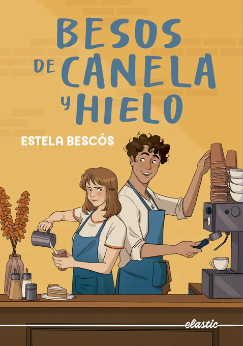 Portada Besos de canela y hielo de Estela Bescós. 

Alt del tweet: son un conjunto de emoticonos relacionados con el otoño distribuidos de forma que parece que están espolvoreándose sobre la novela.