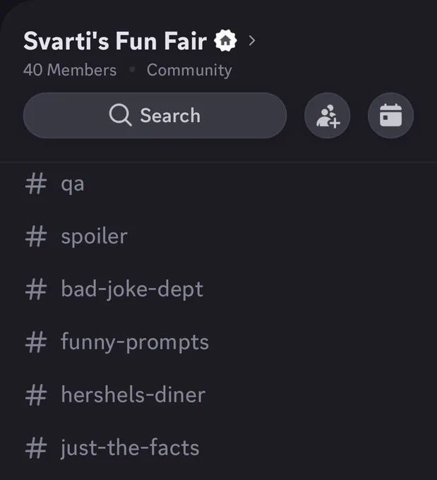 Screenshot of the menu of a Discord server