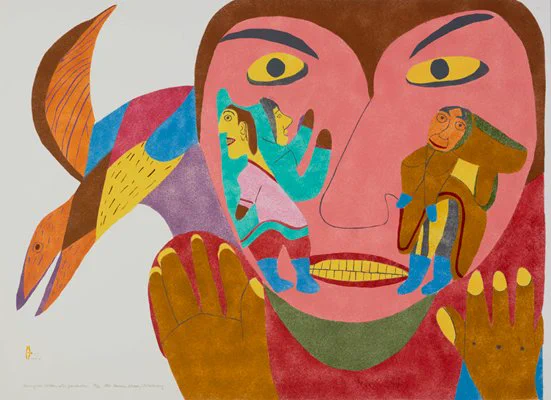 Françoise Oklaga (1924-1991), Naming the Children after
Grandmother, 1986. MMFA, gift of Moira Swinton and Bernard
Léveillé in memory of George Swinton. © Public Trustee of
Nunavut, estate of Françoise Oklaga. | Photo MMFA, Jean-
François Brière