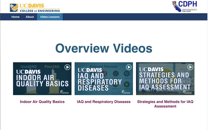 Screenshot from UCDavis College of Engineering Video lessons on IAQ
iaq.ucdavis.edu/video-lessons/  