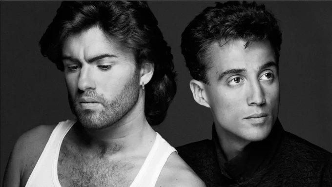 Black and white image of George Michael and Andrew Ridgeley, the pop duo, WHAM! (Image: Tony McGee)