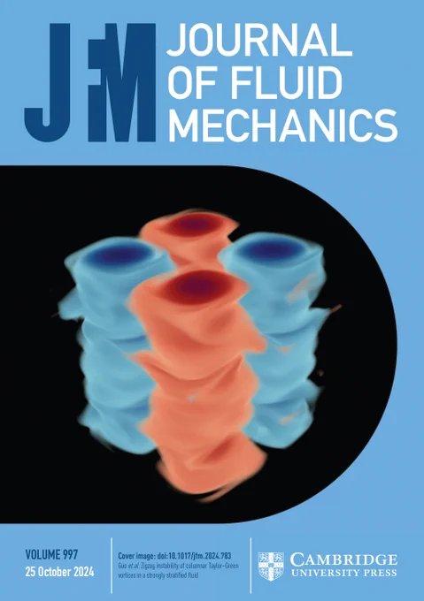 Cover of the Journal of Fluid Mechanics, volume 997, published on 25 October 2024 by Cambridge University Press. It features a colorful simulation of fluid motion.