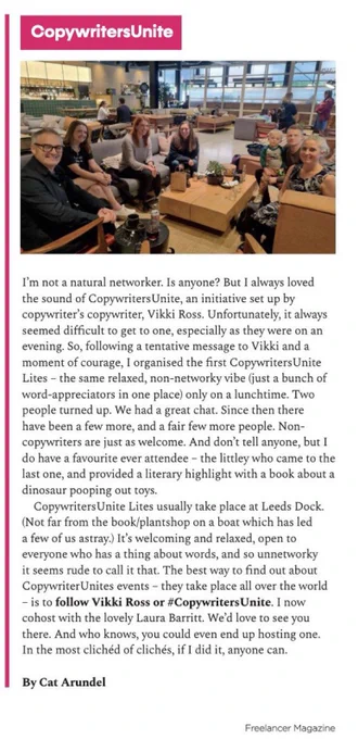 An image of Cat's piece in Freelancer Magazine