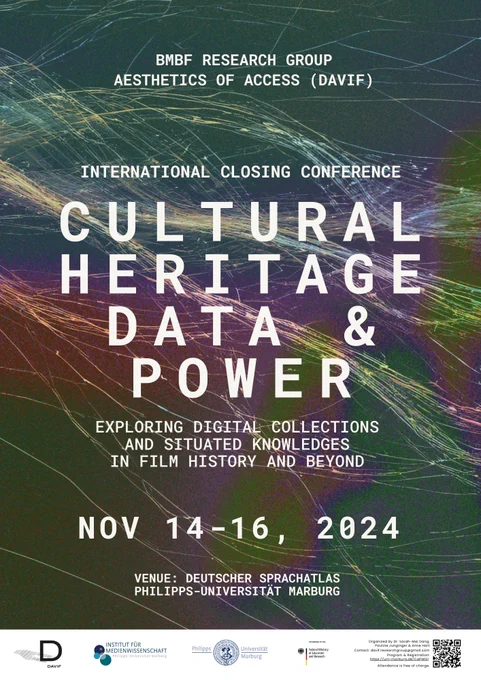 Poster of the DAVIF closing conference "Cultural Heritage Data & Power", which will take place November 14-16, 2024 at Philipps-Universität Marburg in Germany. 