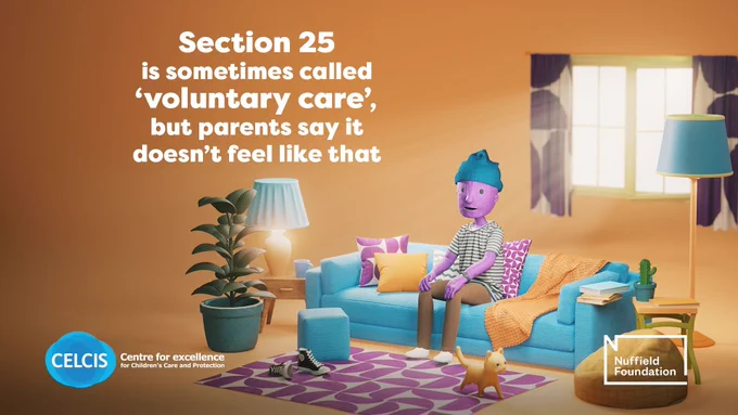 A graphic promoting a video and webinar hosted by CELCIS about the learning from research on Section 25, entitled: Non-compulsory care for children and young people: What next for Scotland?  The webinar will take place on 6 November and is free.