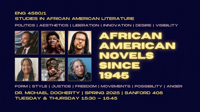 Promo graphic for an undergraduate course on African American novels since 1945