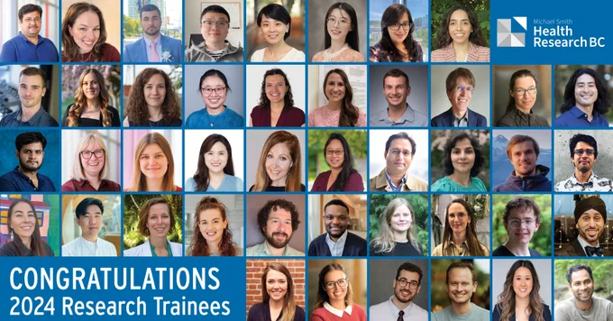 Collage of diverse awardees of the 2024 Michael Smith Health Research BC Research Trainee program.