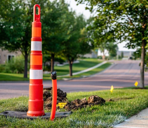 Construction cone in right-of-way