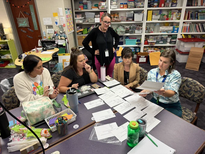 Teachers discussing student work