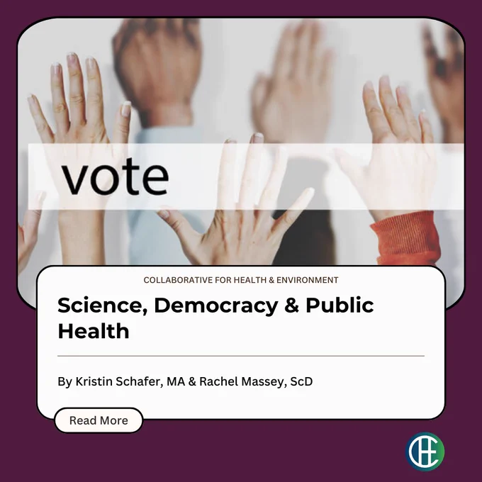 Hands raised, overlaid with "vote" in search bar and title of blog.