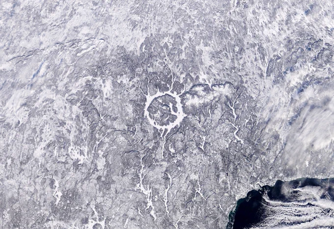 Manicouagan Reservoir as seen from the International Space Station. 