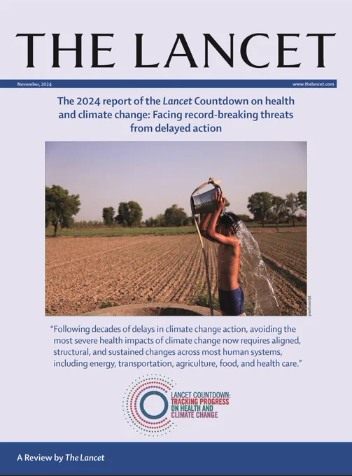Report cover image reads: 'The 2024 report of the Lancet Countdown on health and climate change: Facing record-breaking threats from delayed action'