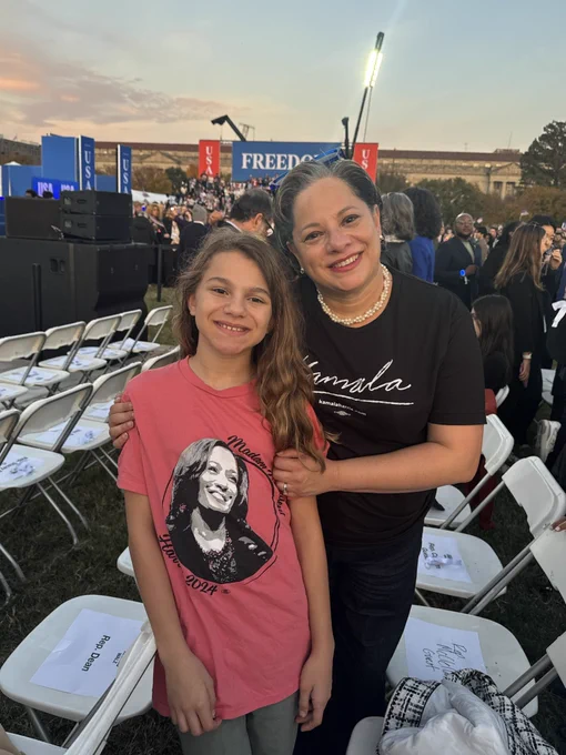Photo of my daughter and me at Vice President Harris’s rally in Washington DC. We’re both wearing Kamala Harris t-shirts.