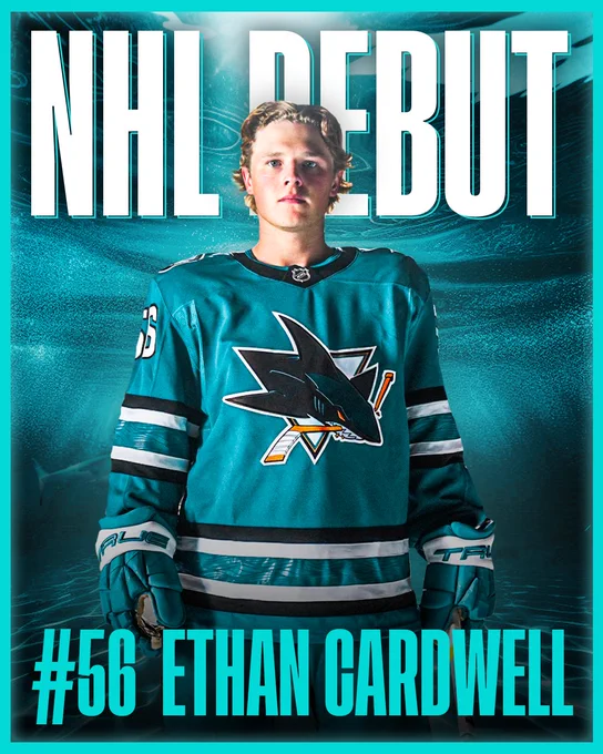 Ethan Cardwell NHL debut graphic. 