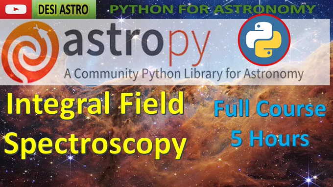 
CHAPTER TIMESTAMPS
-------------------------------------
00:00:00 Introduction and Download SDSS  MANGA Data Cube
00:02:58 Install sdss-marvin Python Library
00:04:17 Access MANGA Data Cube Remotely
00:09:51 Read MANGA FITS Data Cube & Visualization With Astropy
00:35:42  Read MANGA FITS Data Cube & Visualization With Specutils
00:56:50  Read SAMI SURVEY FITS Data Cube & Visualization With Astropy
01:24:36 Extract SDSS MANGA Spaxel spectra Into CSV File
01:51:05 Create a White Light image From Data Cube
01:58:50 Animating Data Cube Spectral Images
02:33:06 Animating Data Cube Spaxel Spectra
02:55:40 Fitting Continuum to Data Cube Spaxel Spectra
03:34:30 Masking Data cube Spaxel along Spectral Axis
03:54:43 Stacking Data Cube Spectral Images
04:05:07 Stacking Data Cube Spaxel Spectra
04:19:25 Create FITS Data Cube
04:33:55 Create A SubCube From Data Cube