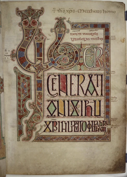 An incipit page from the Lindisfarne Gospels. 