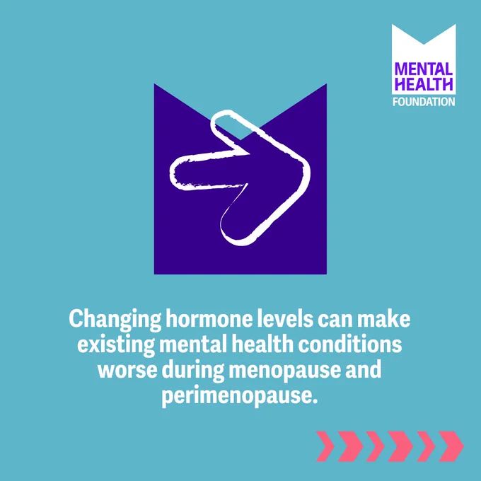 Graphic with text:
Changing hormone levels can make existing mental health conditions worse during menopause and perimenopause.
