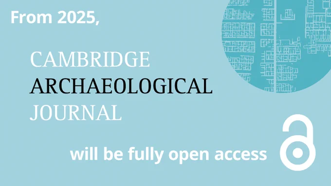 Advertisement stating that from 2025, the Cambridge Archaeological Journal will be fully open access, with a stylized globe in the background.