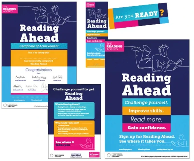 Image shows certificate, diary and information on Reading Ahead