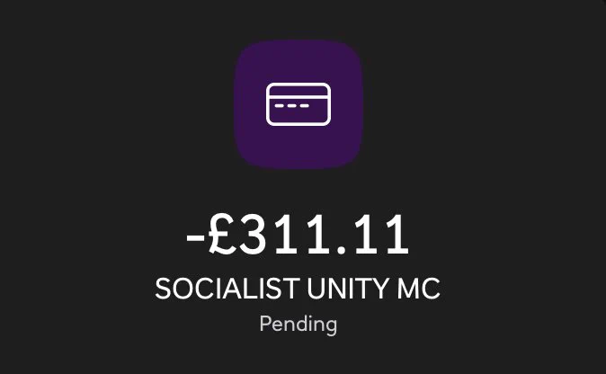 A screenshot of a £311.11 donation to Socialist Unity MC