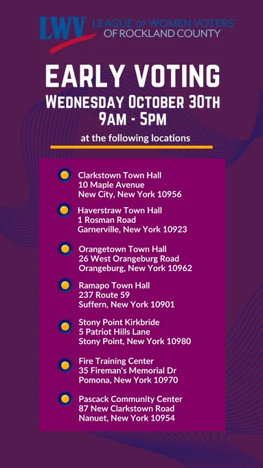 Early voting schedule for Wednesday October 30 for residents of Rockland.