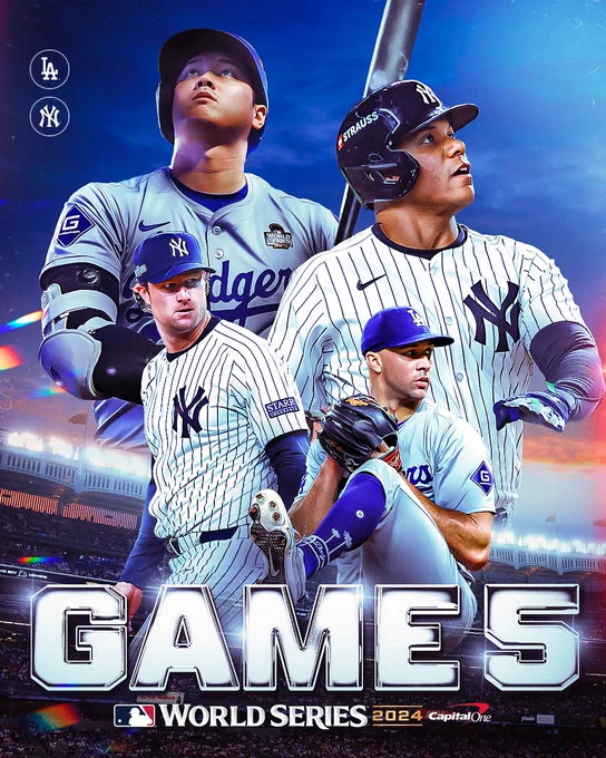 World Series Game 5:
Dodgers vs. Yankees
Pictured: Cutouts of Shohei Ohtani, Juan Soto, Gerrit Cole and Jack Flaherty in various action poses. They are pictured in front of Yankee Stadium.
2024 World Series presented by Capital One