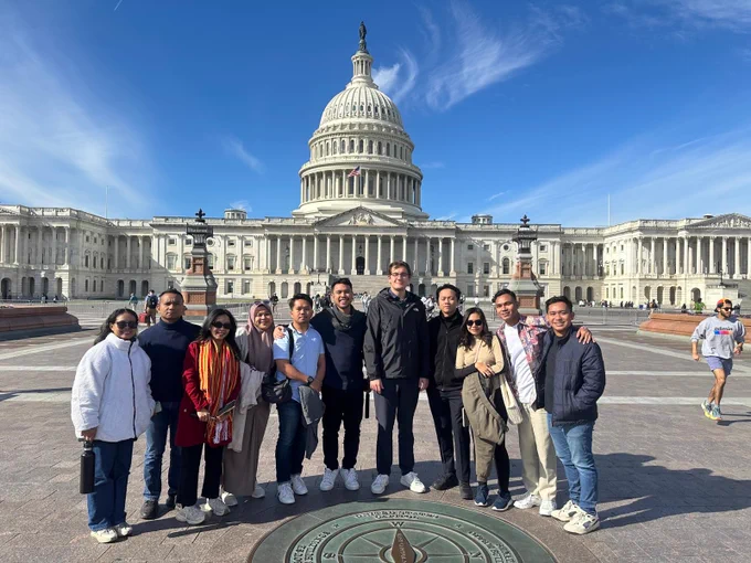 Indonesian participants of the U.S. Department of State's International Visitor Leadership Program (IVLP) stand for a group photo near the U.S. Capitol in Washington, DC in October, 2024.