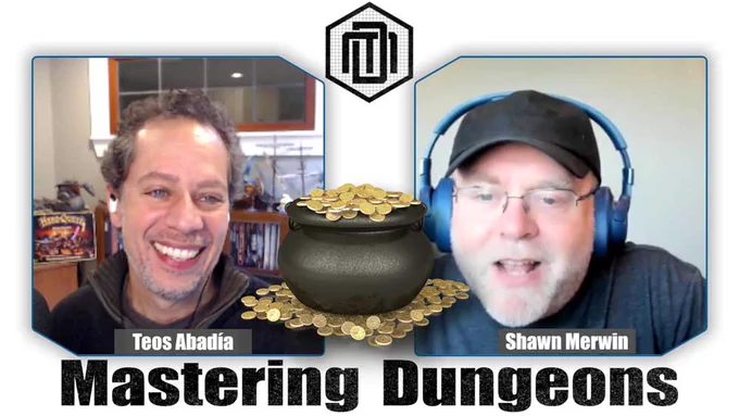 Teos and Shawn laugh about theoretical pots of gold while an image of an actual pot of gold coins is superimposed.