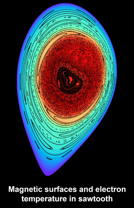 Magnetic surfaces and electron temperature in a destabilising sawtooth instability. Image: Haowei Zhang / IPP