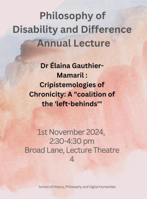 Lecture poster on a watercolour background in shades of red and orange