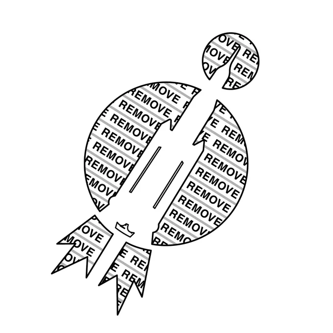 A pumpkin carving stencil design depicting the Space Launch System (SLS) rocket. The SLS appears against a white background. A Moon can be seen in the background. The spaces intended to be carved out of the pumpkin read, "Remove." Credit: NASA