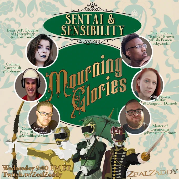 9:00 PM ET Tonight: “Sentai & Sensibility” by @9thLevelGames Regency roleplaying with courtly drama, romance & Kaiju!
Twitch.tv/zealzaddy