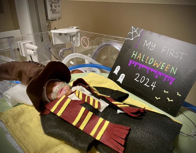 NICU baby dressed as Harry Potter