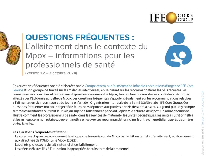QUESTIONS FRÉQUENTES : L’allaitement dans le contexte du Mpox – informations pour les professionnels de santé