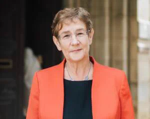 Cllr Jane Scullion, Leader of Calderdale Council, outside Halifax Town Hall. 