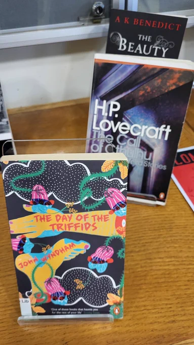 Photos of the Moore Library Halloween book display, various tales of the supernatural