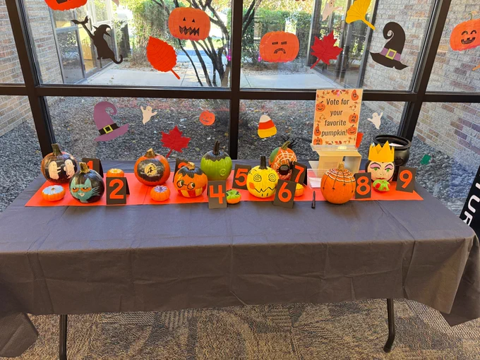 Pumpkins painted by some of our staff members! 
