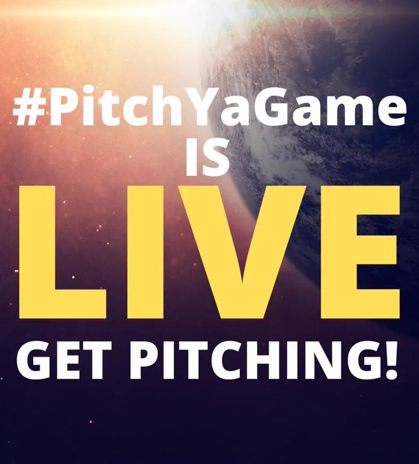 Image of a space backdrop; with a sun breaching a planets horizon. Text reads #PitchYaGame IS LIVE. Get Pitching!