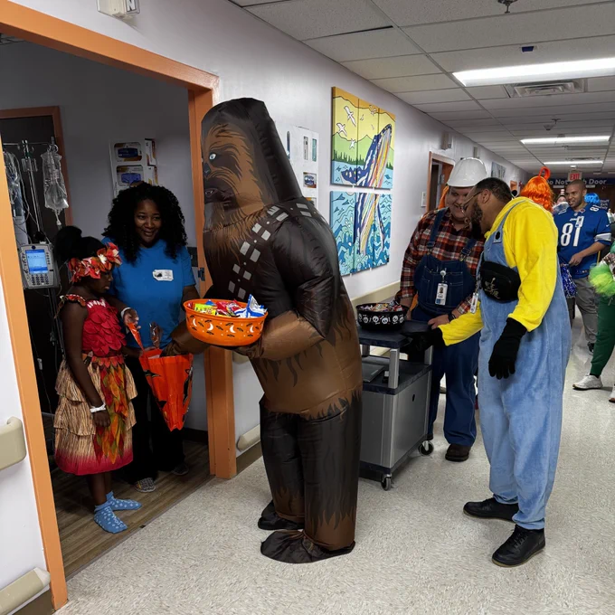 Reserve trick-or-treating in hospital hallway