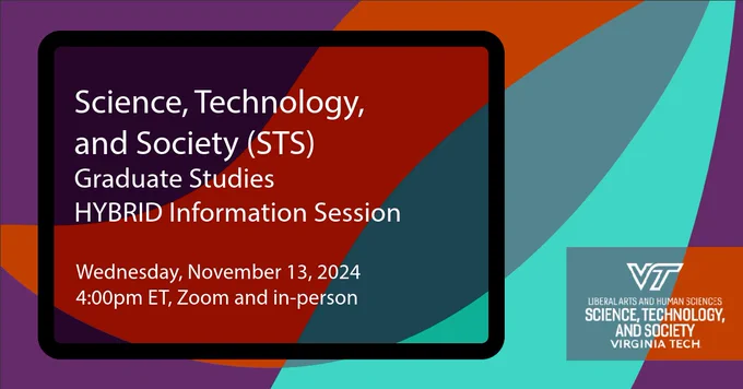 purple, orange, and teal background with info session date and time