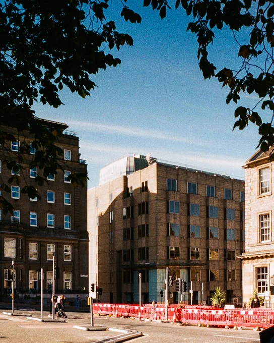 Colour film photograph of Edinburgh in hard sunlight