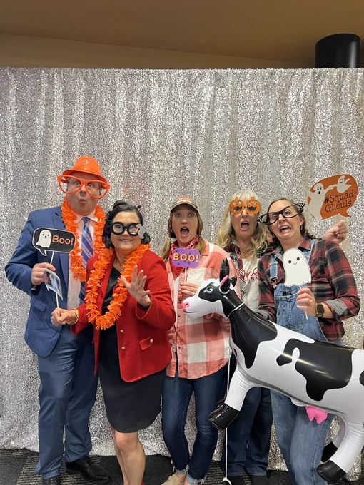 President Singh, Provost Plouff, Lisa Fleming, Melodie Kent and Meaghan trying desperately to be scary.